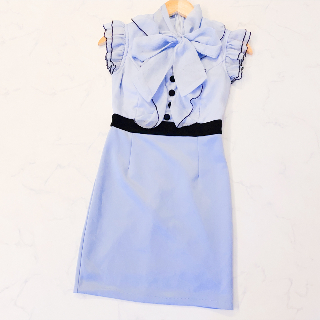 dazzy store(デイジーストア)のボウタイリボンシフォンタイトミニドレス XS ブルー 水色 サックスdazzy レディースのフォーマル/ドレス(ナイトドレス)の商品写真