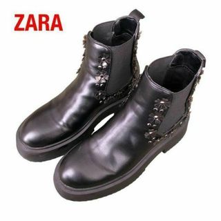 ザラ(ZARA)のZARAザラ　サイドゴアブーツ　花柄装飾　ブラック　36(ブーツ)