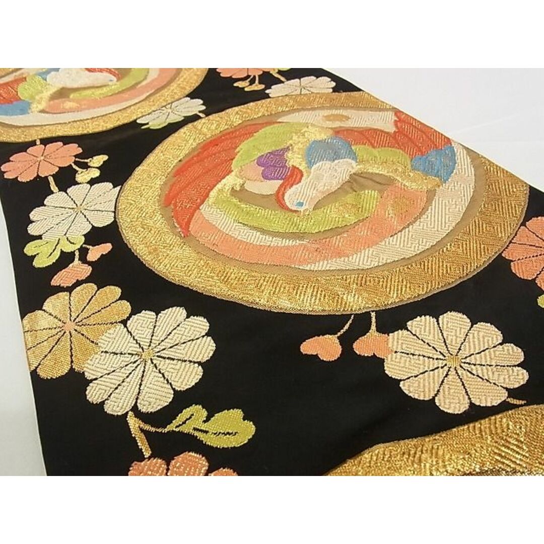 平和屋-こころ店□六通柄袋帯 唐織 鳳凰花丸文 黒地 金糸 正絹 逸品 A ... 平和屋-こころ店■六通柄袋帯 唐織 鳳凰花丸文 黒地 金糸 正絹 逸品 A-pf5278