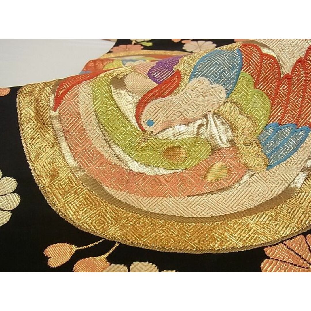 平和屋-こころ店□六通柄袋帯 唐織 鳳凰花丸文 黒地 金糸 正絹 逸品 A ... 平和屋-こころ店■六通柄袋帯 唐織 鳳凰花丸文 黒地 金糸 正絹 逸品 A-pf5278