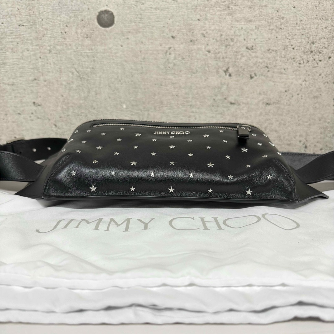新品 ジミーチュウ ボディバッグ シルバースタッズ ブラック レザー 旅行