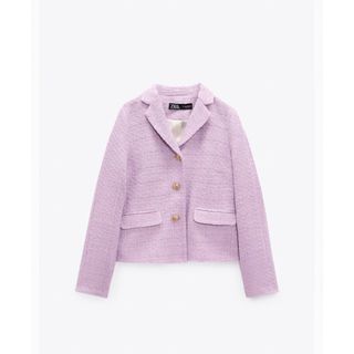 ZARA - ZARA ゴールドボタン ツイードブレザー ラベンダー Sの通販 by