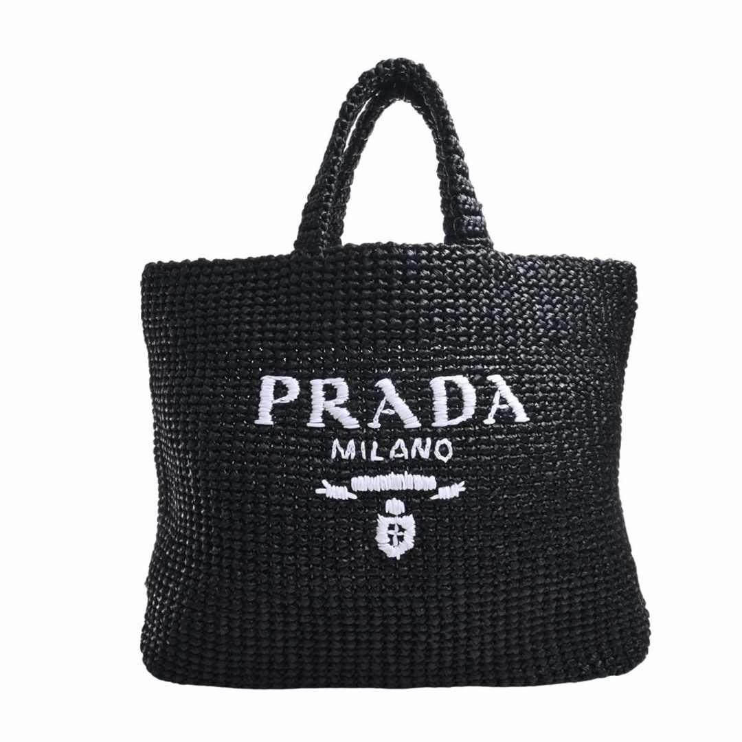 PRADA　ラフィアバッグ　ブラック×ホワイト