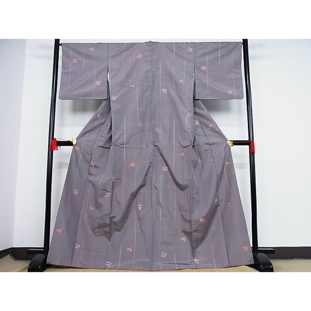平和屋-こころ店■上質な紬 舞花文 着丈168cm 裄丈68cm 正絹 逸品 未使用 B-np8657