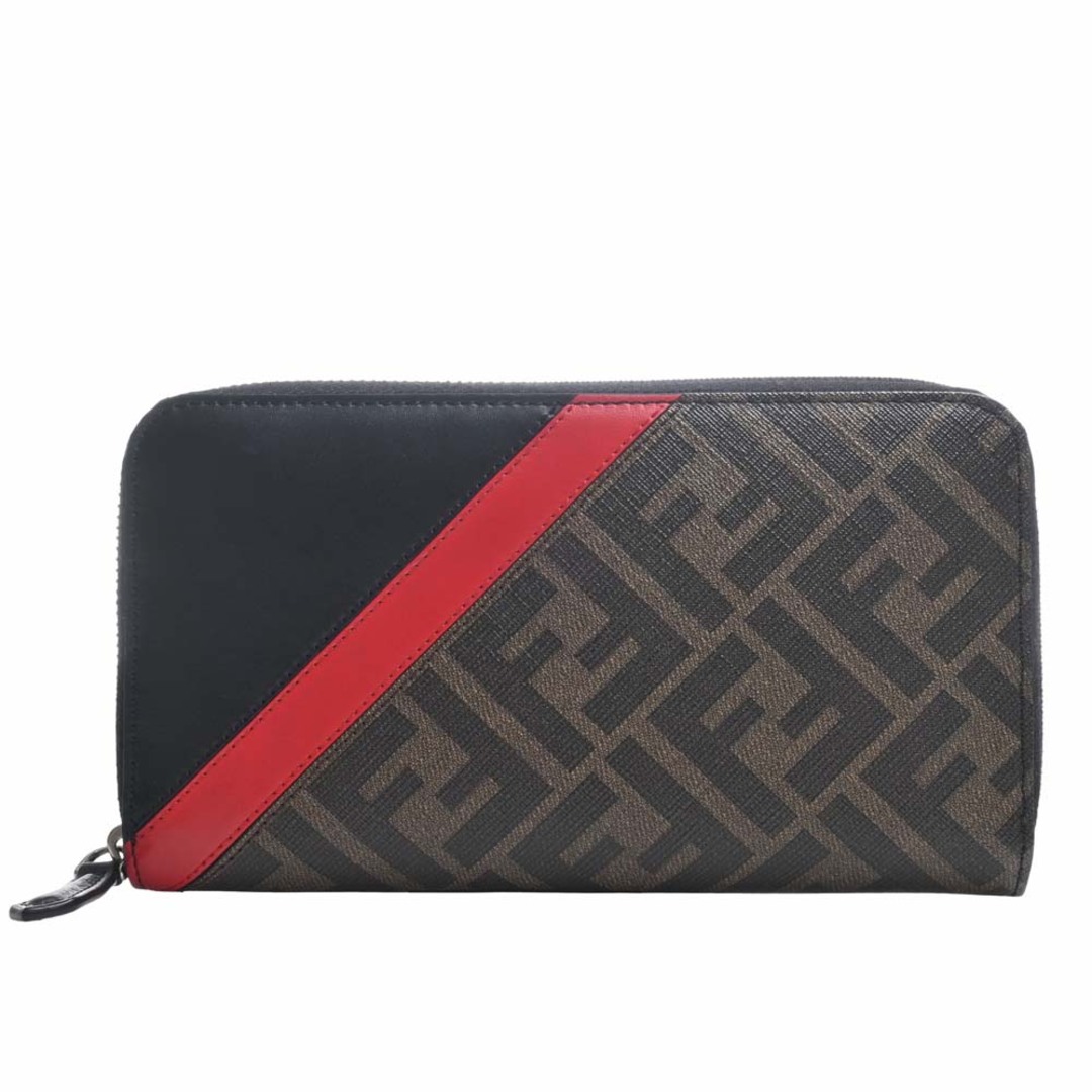 FENDI フェンディ レザー ズッカ柄 ラウンドファスナー 長財布 7M0210 ブラック/ブラウン/レッド by