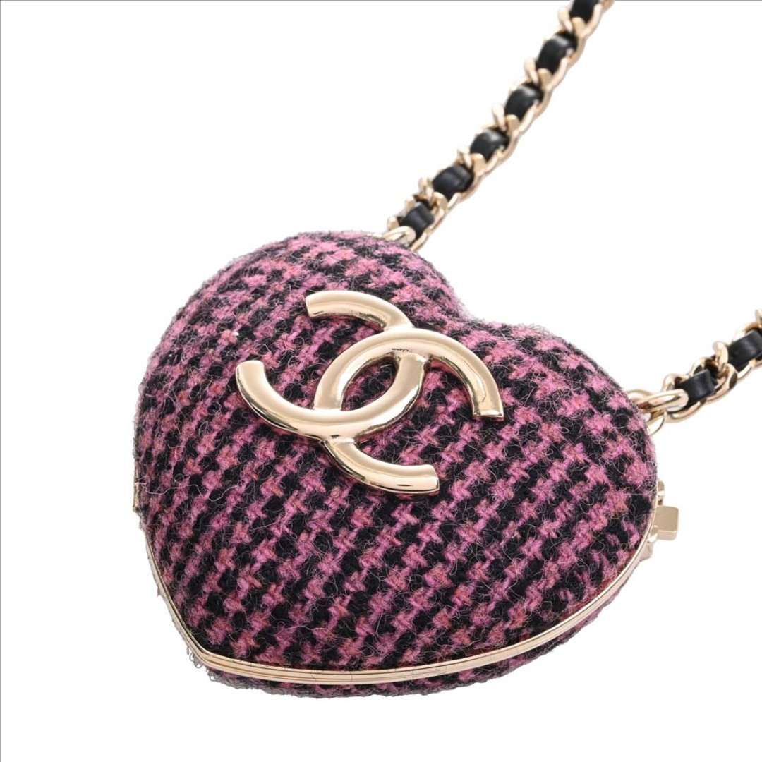 CHANEL シャネル ツイード ハート ココマーク チェーン ネックレス - ピンク/ブラック by