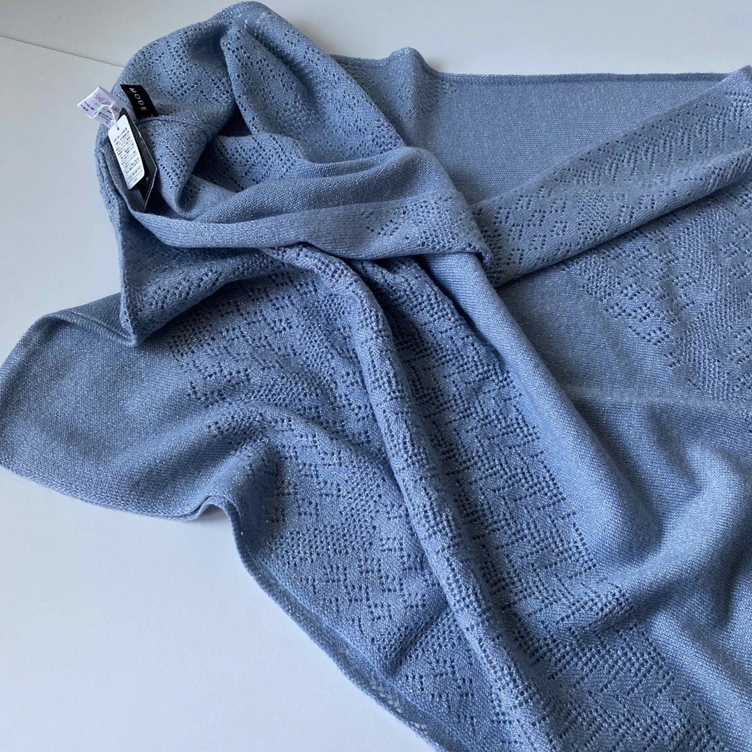スヌード ブルーグレー ラメ 模様編み おめかし intermode  レディースのファッション小物(スヌード)の商品写真
