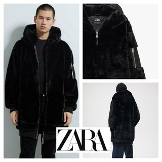 美品■ZARA ザラ■フェイクファー ロング ボンバー ジャケット コート SM