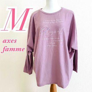 アクシーズファム(axes femme)のaxes femme アクシーズファム　長袖カットソー　M　プリント　ピンク(カットソー(長袖/七分))