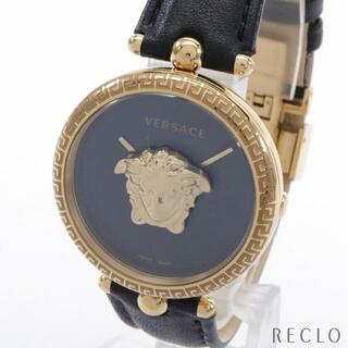 ヴェルサーチ(VERSACE)のパラッツォ エンパイア レディース 腕時計 クオーツ GP レザー ゴールド ブラック ブラック文字盤(腕時計)