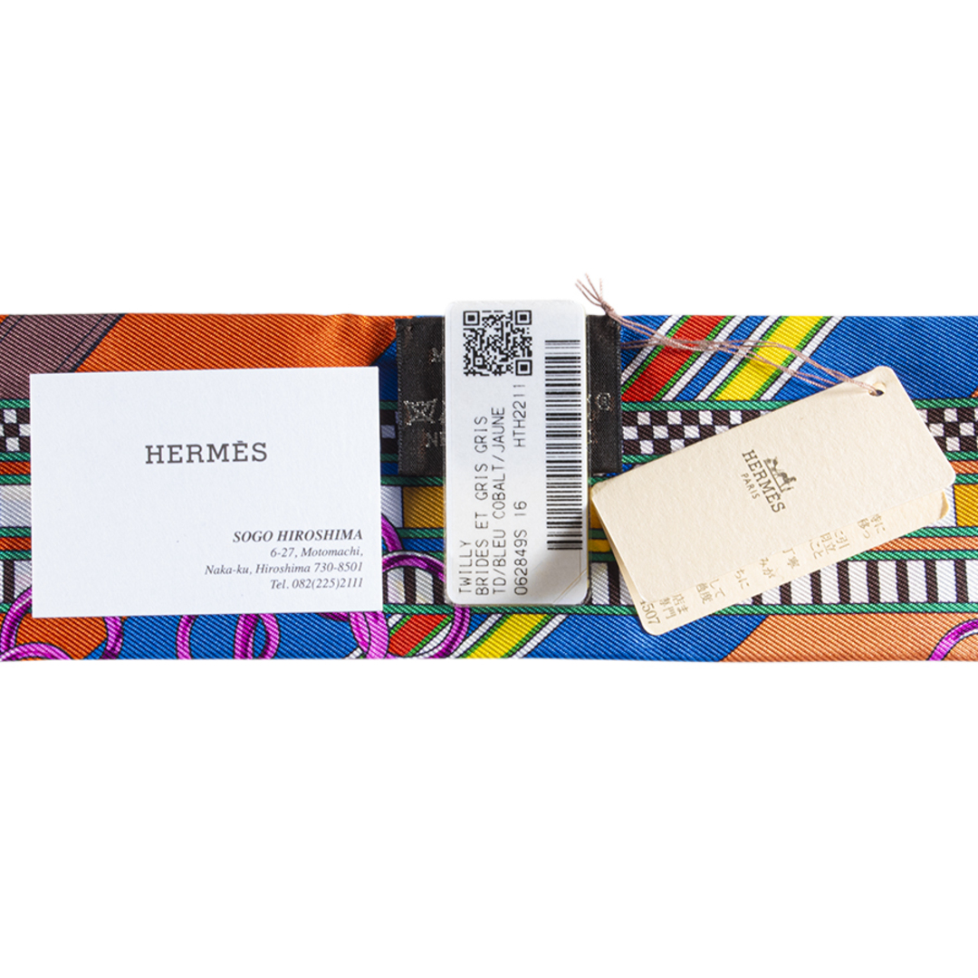 HERMES エルメス Brides et Gris Gris 馬勒とチャーム 062849S 16 ツイリー 2023SS スカーフ ブルー イエロー 2