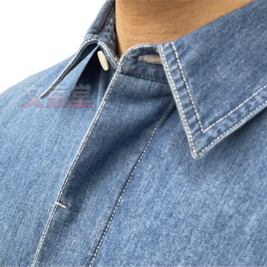 新品】エルメスHermes(Men'sデニムシャツ)センターポケット L 長袖 新品】エルメスHermes(Men'sデニムシャツ)センターポケット L 長袖