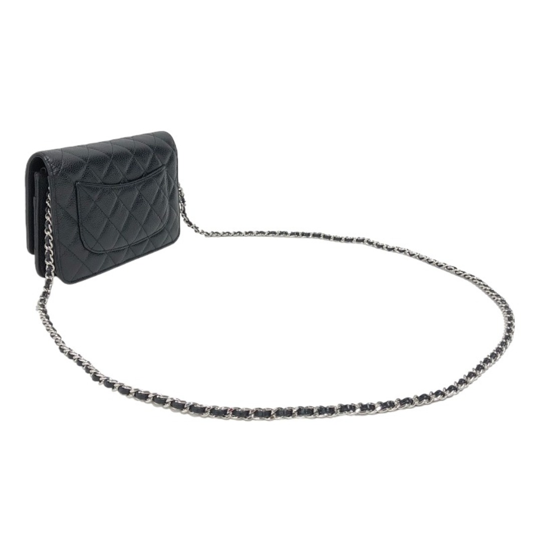 シャネル CHANEL チェーンウォレット A33814 ブラック　シルバー金具 キャビアスキン レディース ショルダーバッグ