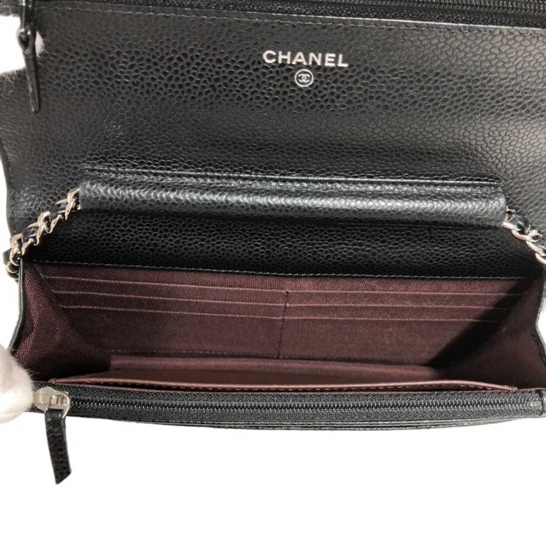 シャネル CHANEL チェーンウォレット A33814 ブラック　シルバー金具 キャビアスキン レディース ショルダーバッグ