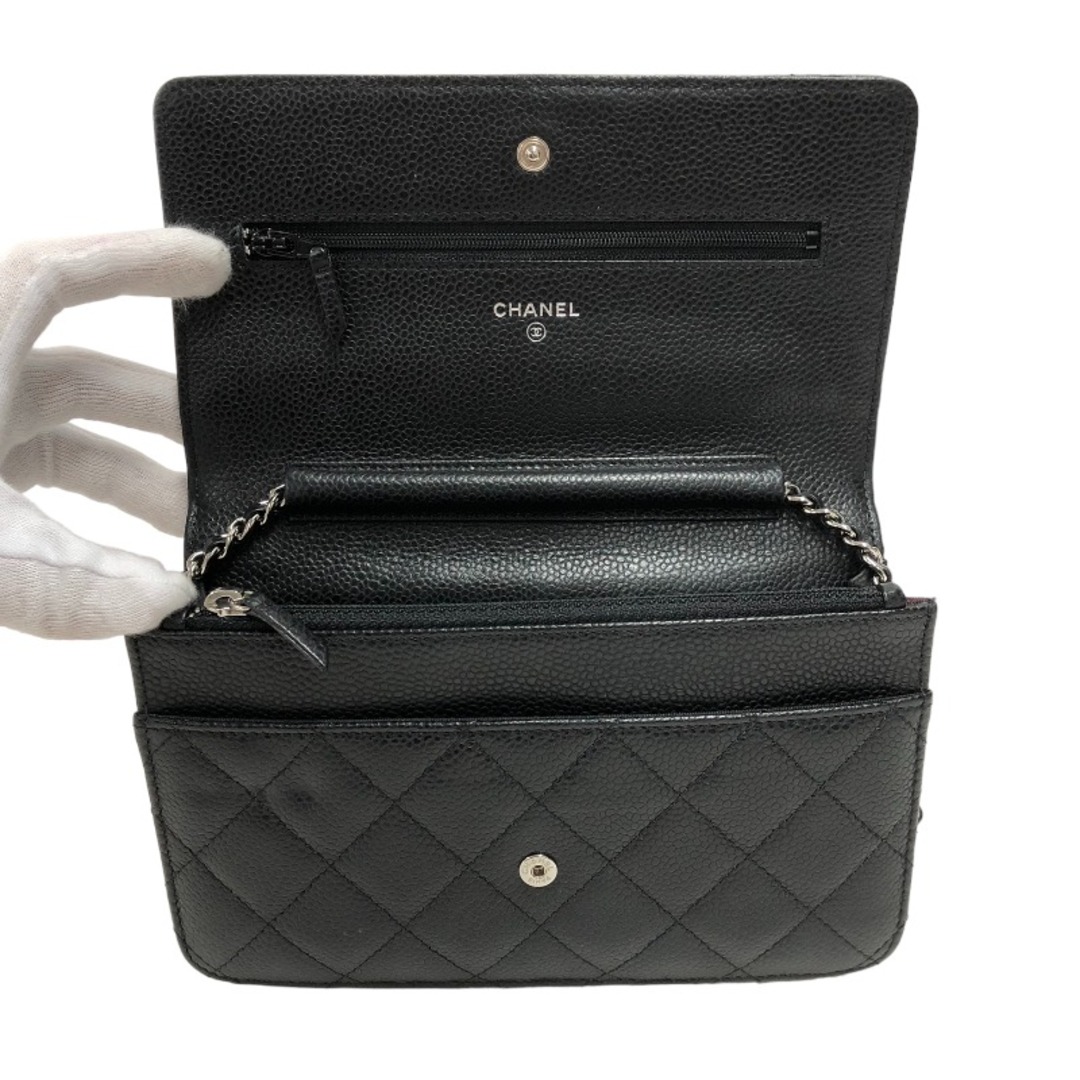 シャネル CHANEL チェーンウォレット A33814 ブラック　シルバー金具 キャビアスキン レディース ショルダーバッグ