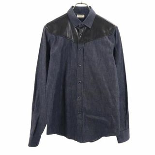 サンローランパリ 19SS 547056 YC2NZ レースアップスウェードレザー長袖シャツ  メンズ 42