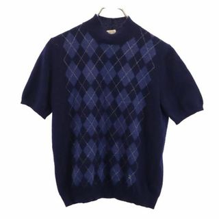 バーバリー(BURBERRY)のバーバリーズ 90s オールド アンゴラブレンド 半袖 アーガイル柄 ニット M ネイビー Burberrys セーター レディース 【中古】  【231002】(ニット/セーター)