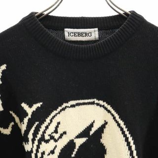 69cm袖丈アイスバーグ×ピーナッツ イタリア製 セーター 黒系 ICEBERG×PEANUT 長袖 ニット ウール混 チャーリーブラウン 刺繍 メンズ 【R220914】