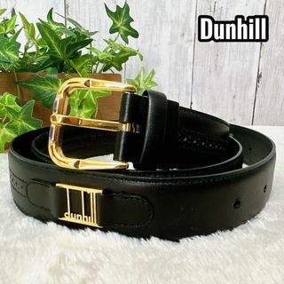 ダンヒル(Dunhill)の【美品】Dunhill レザーベルト ゴールドロゴ パンチング ブラック(ベルト)