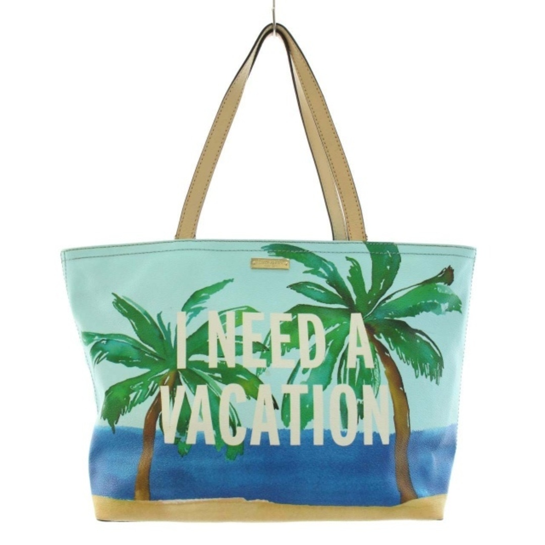 ケイトスペード I NEED A VACATION トートバッグ ヤシの木 水色