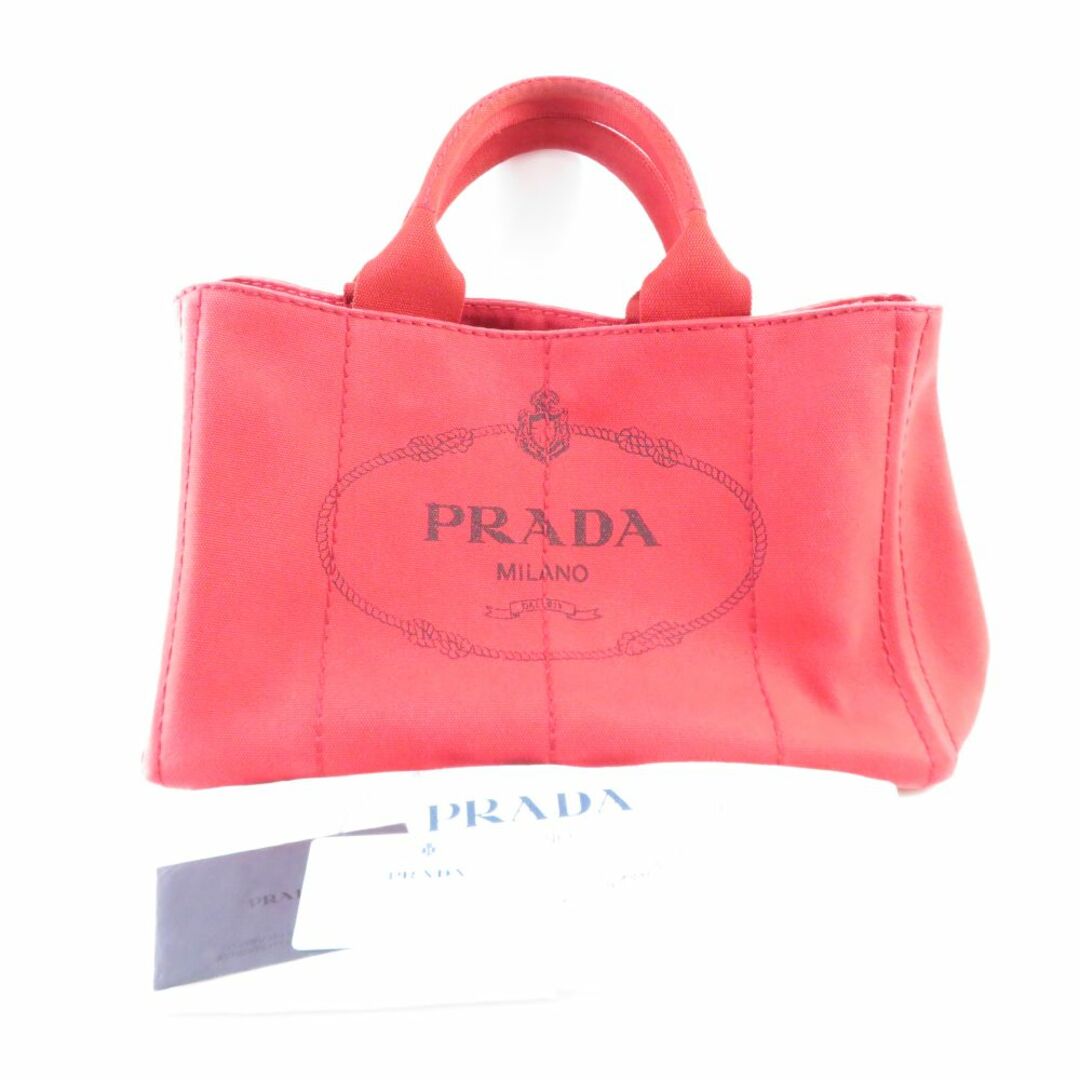 35cmマチ美品 PRADA プラダ BN1877 カナパ トートバッグ 1点 キャンバス ハンド 赤 ロゴ 手提げ 鞄 カバン レディース AU2129W2