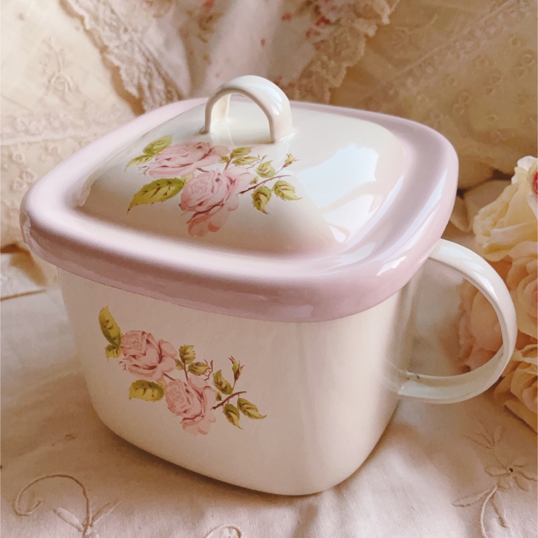 ♡イマン♡ダイアナローズホーロー味噌ポットマニーローズキャニスター