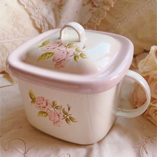 ローラアシュレイ(LAURA ASHLEY)の♡イマン♡ダイアナローズホーロー味噌ポットマニーローズキャニスターアンティーク(その他)