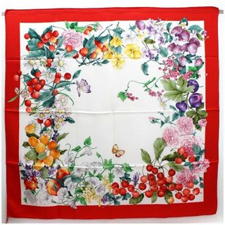 Gucci - グッチ スカーフ フローラ柄 ホワイト×レッド 中古 Aランク