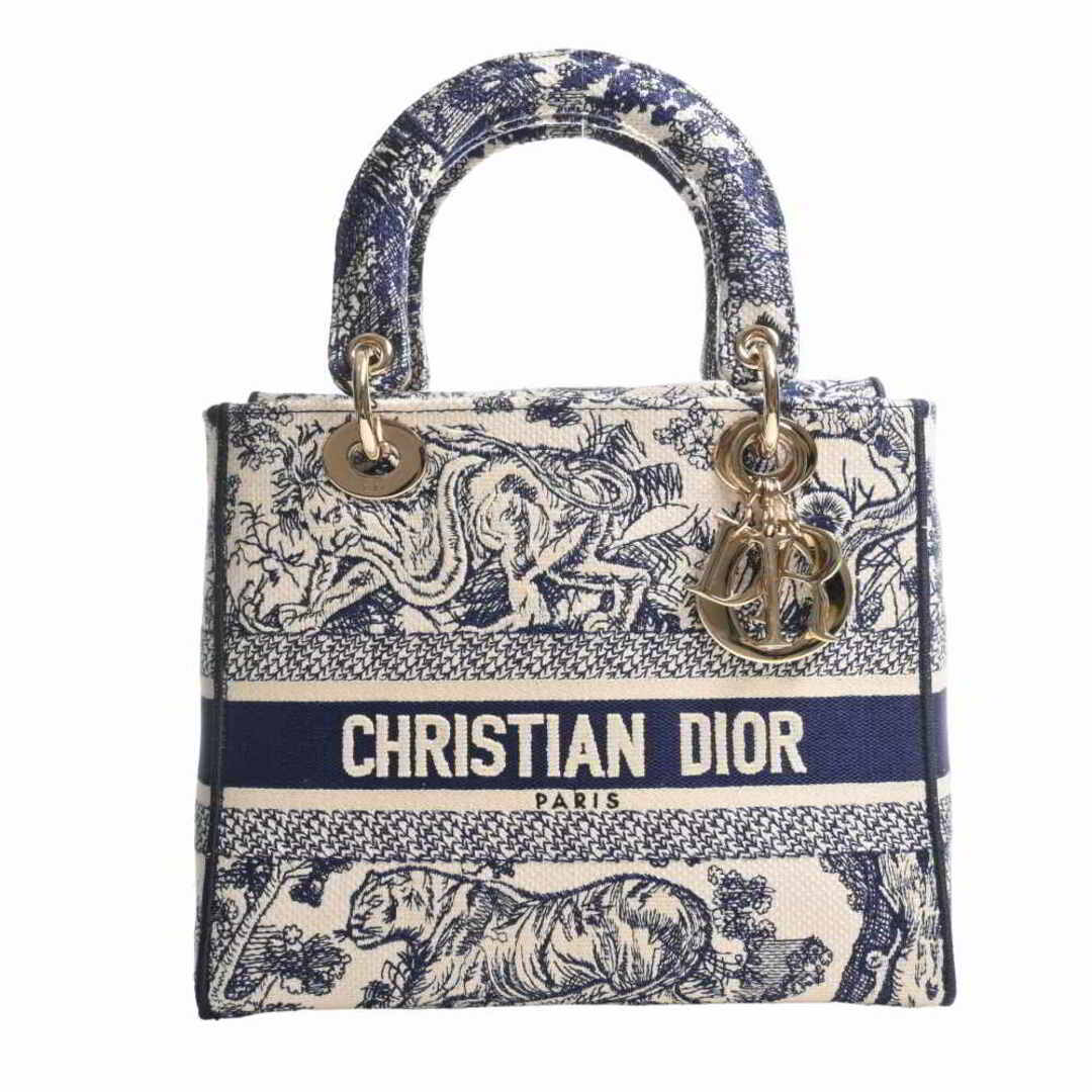 Christian Dior クリスチャンディオール キャンバス レディディーライト トワル ドゥ ジュイ エンブロイダリー ミディアム 2WAY ハンドバッグ M0565OTDT ベージュ/ネイビー by