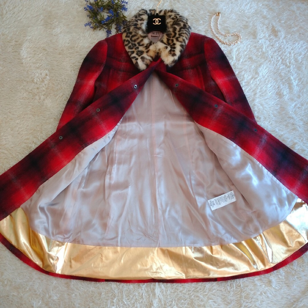 N°21 - イタリヤ製☆N°21 希少サイズ チェックコート レオパード 羊毛