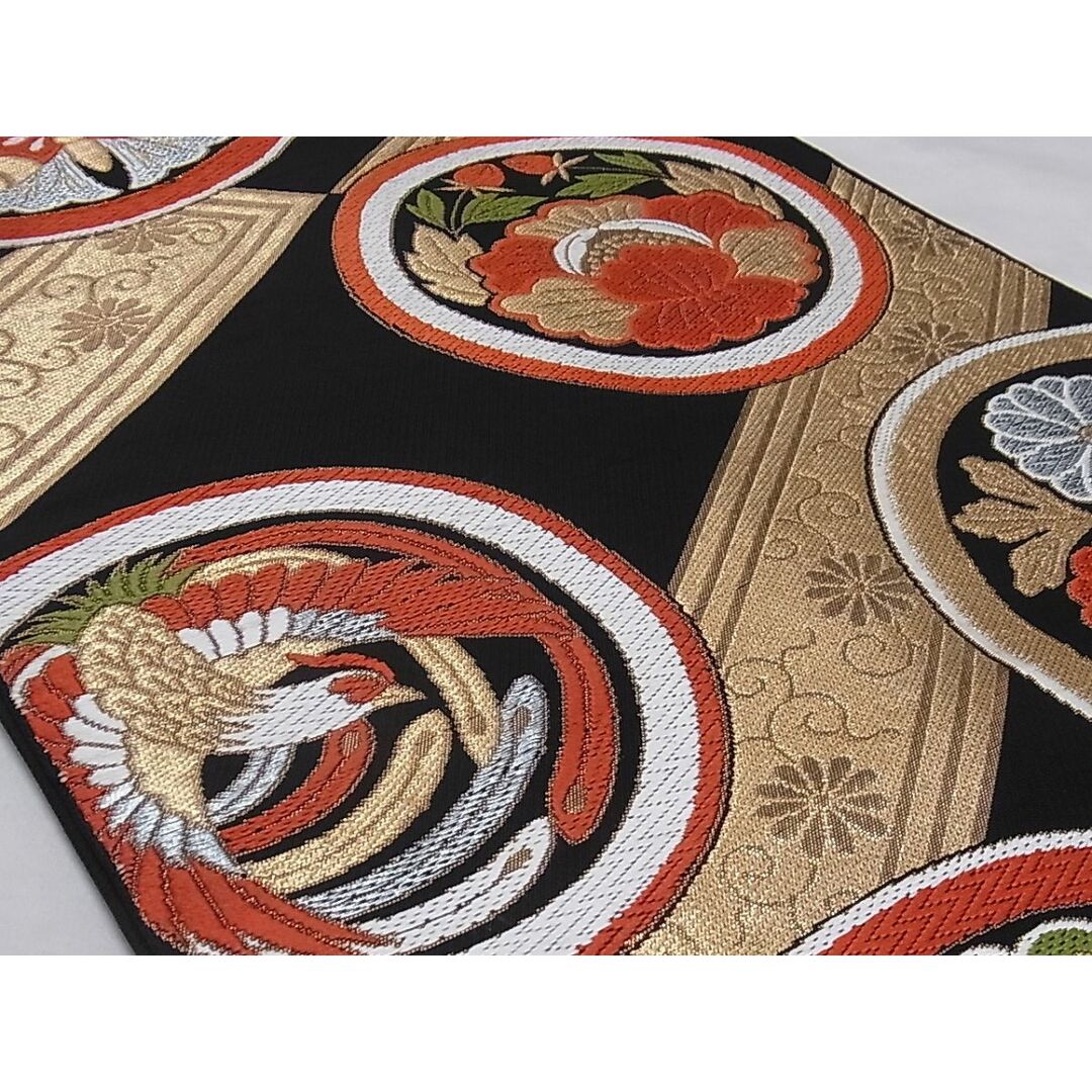 平和屋-こころ店■六通柄袋帯 唐織 双蝶鳳凰花丸文 黒地 金糸 正絹 逸品 A-sx7185 平和屋-こころ店■六通柄袋帯 唐織 鳳凰花丸文 黒地 金糸 正絹 逸品 A-pf5278
