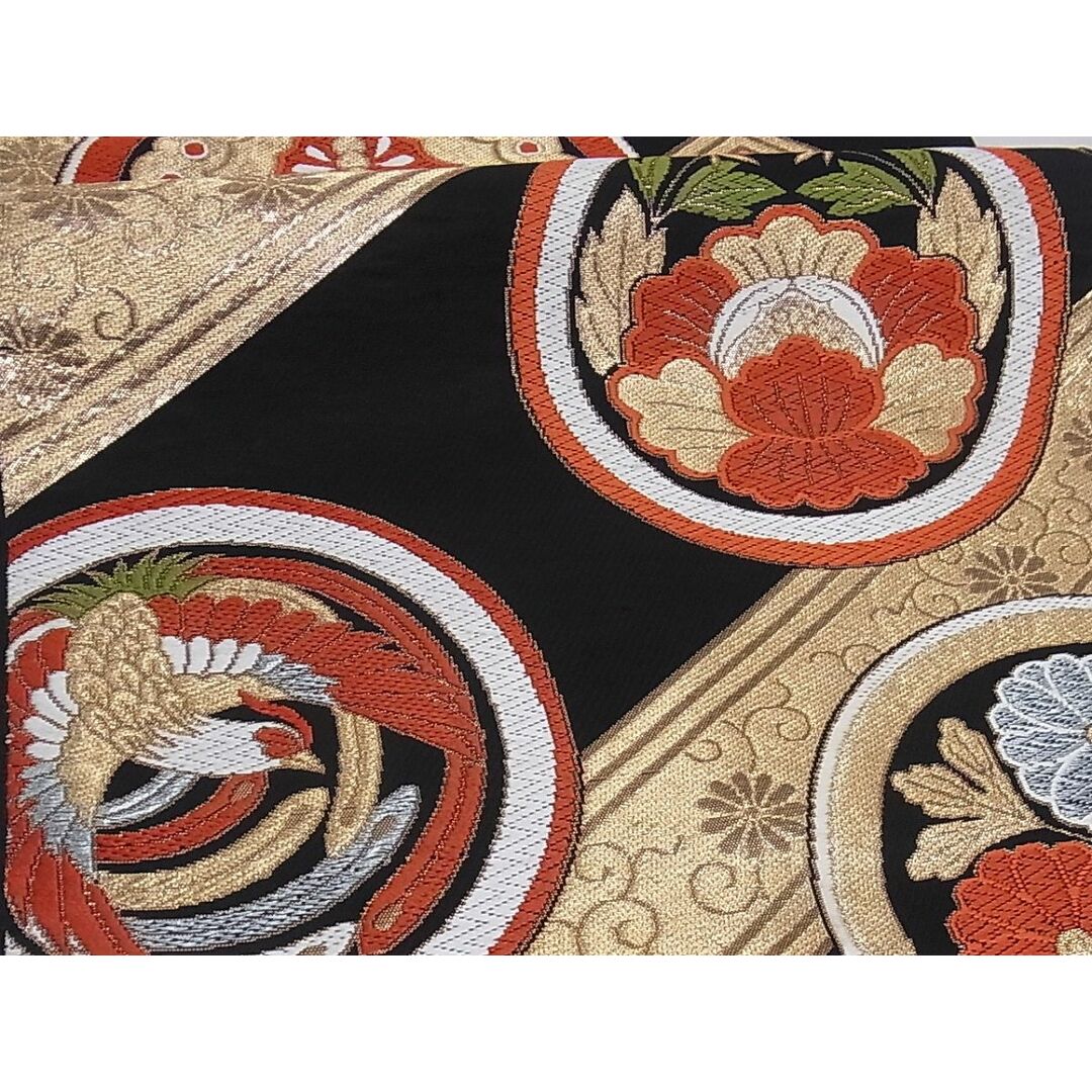 平和屋-こころ店■六通柄袋帯 唐織 双蝶鳳凰花丸文 黒地 金糸 正絹 逸品 A-sx7185 平和屋-こころ店■六通柄袋帯 唐織 鳳凰花丸文 黒地 金糸 正絹 逸品 A-pf5278