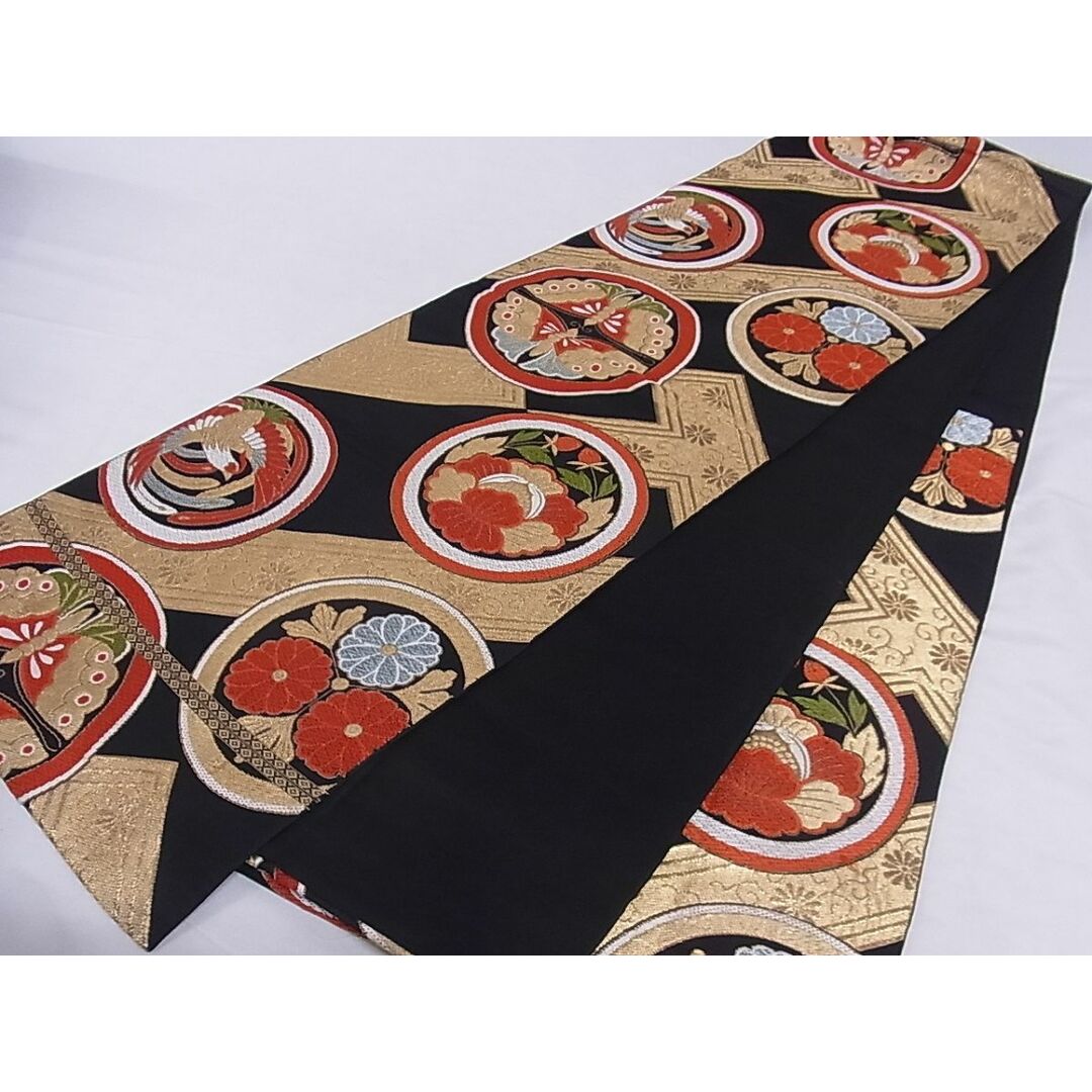 平和屋-こころ店■六通柄袋帯 唐織 双蝶鳳凰花丸文 黒地 金糸 正絹 逸品 A-sx7185 平和屋-こころ店■六通柄袋帯 唐織 鳳凰花丸文 黒地 金糸 正絹 逸品 A-pf5278