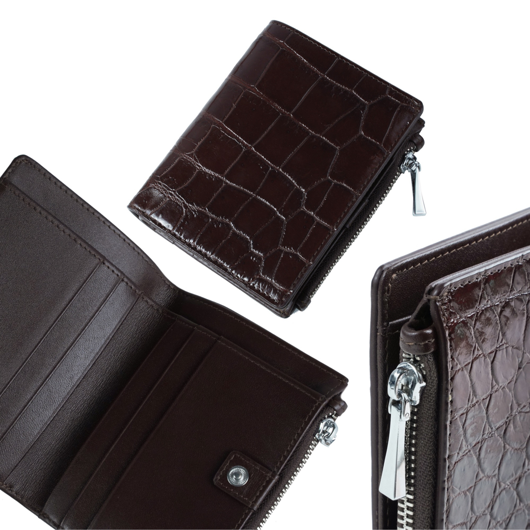 クロコダイル二つ折り財布　ブラック メンズのファッション小物(折り財布)の商品写真