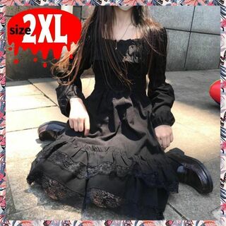 969　ワンピースドレス　2XLサイズ　ブラック(ひざ丈ワンピース)