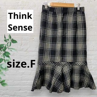 ThinkSense シンクセンス マーメイド 白黒 チェックロングスカートF(ひざ丈スカート)