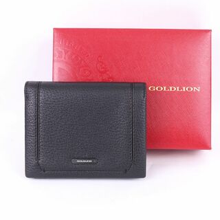 ゴールドライオン 二つ折り財布 未使用 レザー 札入れ カードケース ブランド ウォレット 黒 メンズ ブラック GOLDLION(折り財布)