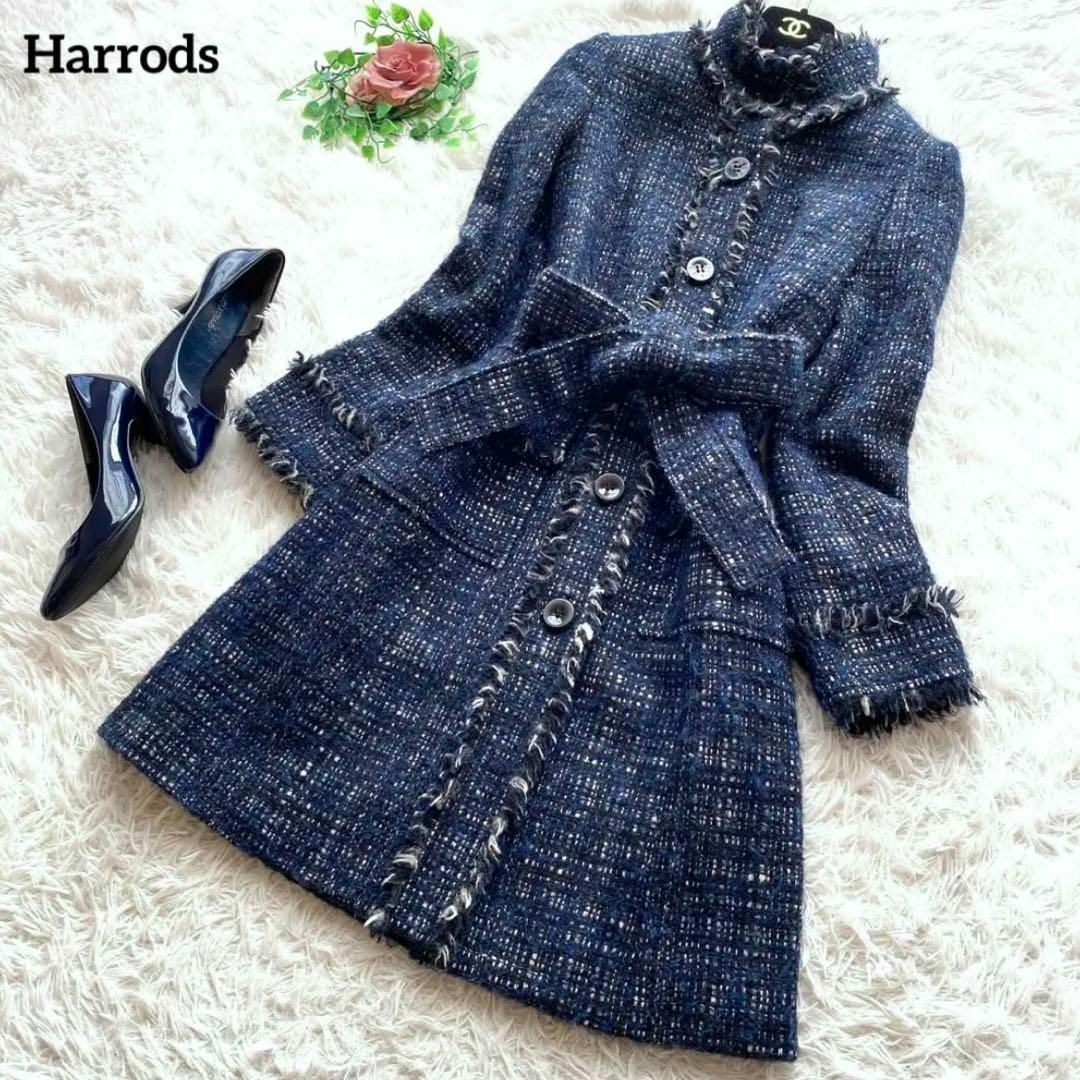 【美品】Harrods ハロッズ　リボンツイード女優襟ジャケット