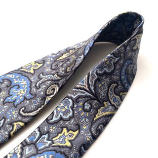 極上美品꧂最高級 ブリオーニ ネクタイ ペイズリー 花柄 グレー ブルー