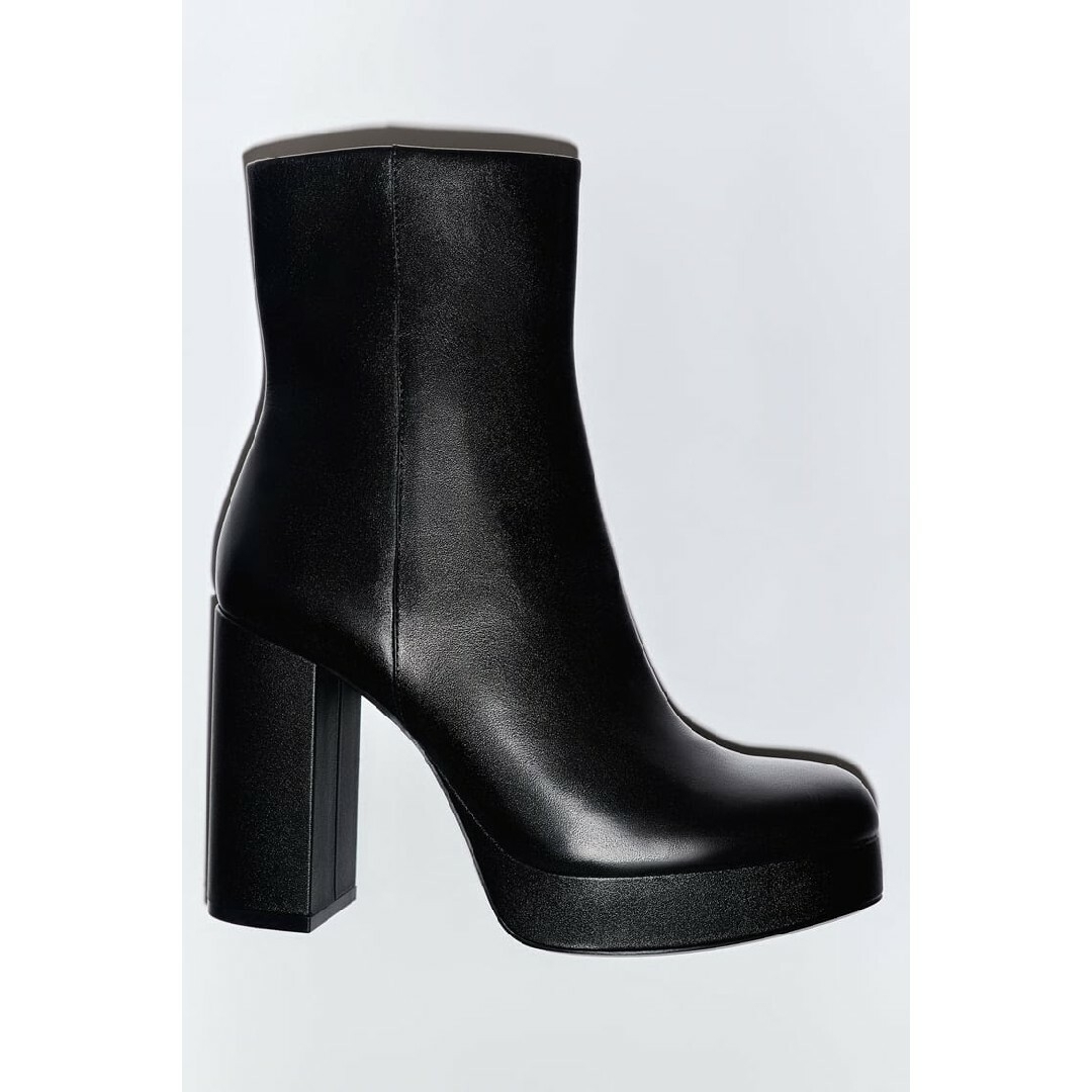 ZARA レザープラットフォームアンクルブーツ 35サイズ ブラック ZARA レザープラットフォームアンクルブーツ 37サイズ ブラック