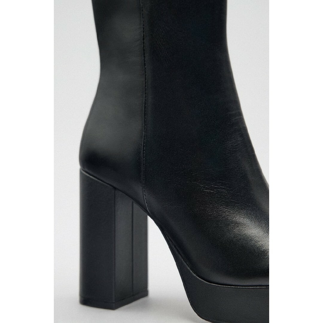 ZARA レザープラットフォームアンクルブーツ 35サイズ ブラック ZARA レザープラットフォームアンクルブーツ 37サイズ ブラック