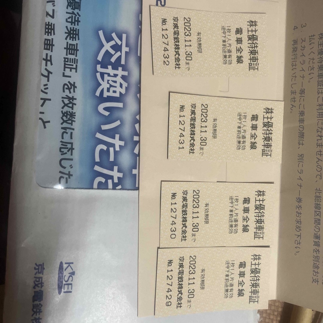 京成電鉄株主優待券 チケットの乗車券/交通券(鉄道乗車券)の商品写真