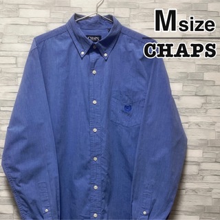 チャップス(CHAPS)のCHAPS　シャツ　長袖　M　ブルー　青　ボタンダウン　ロゴ　刺繍　USA古着(シャツ)