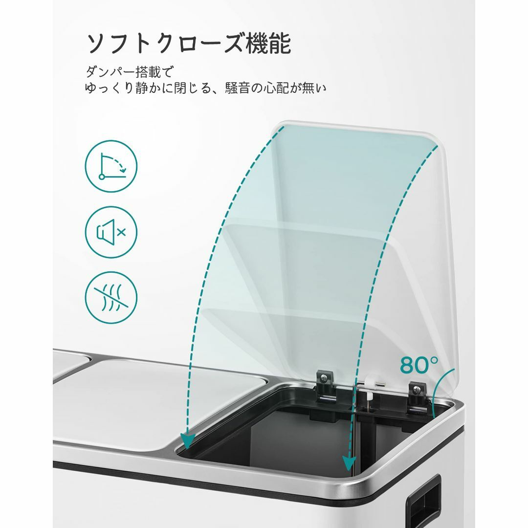 【色: ホワイト】SONGMICS ゴミ箱 ダストボックス ペダル式 3分別 3