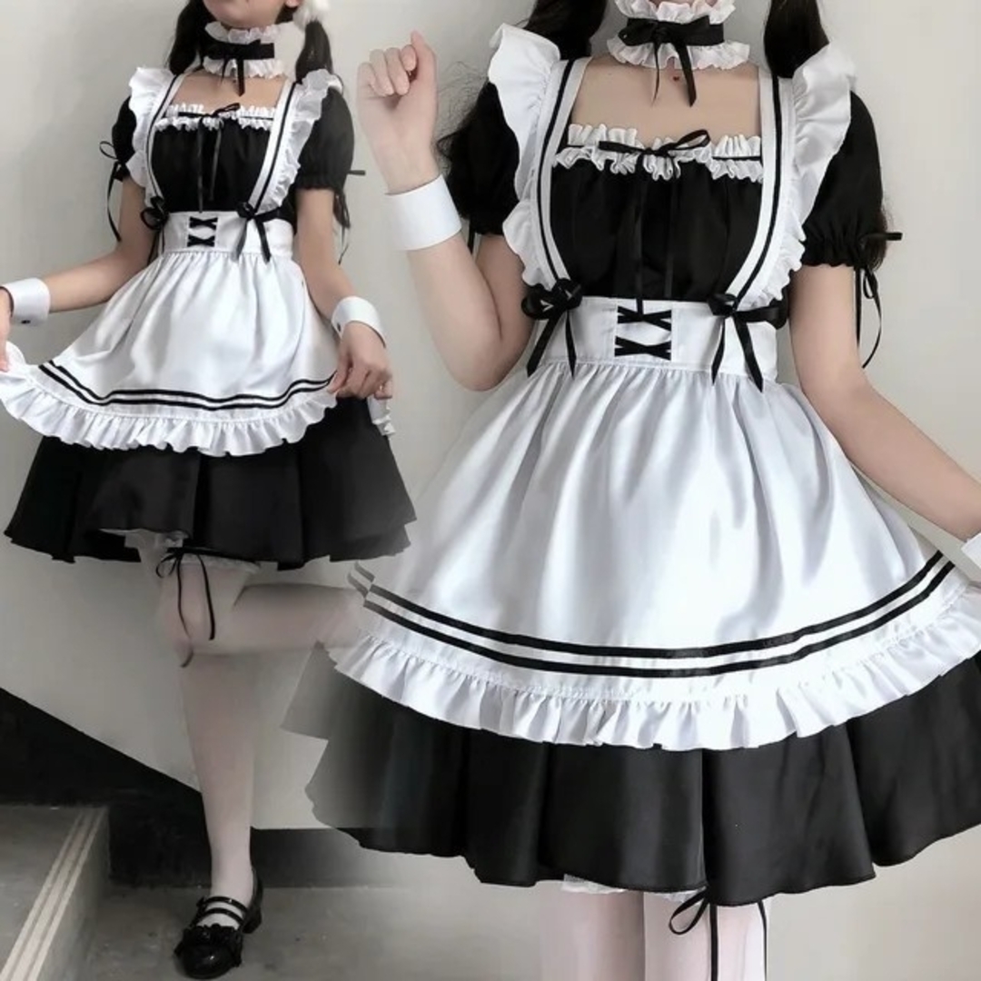 メイドコスプレ 7点セット ハロウィン 仮装 学園祭 インスタ コンカフェ L エンタメ/ホビーのコスプレ(衣装)の商品写真