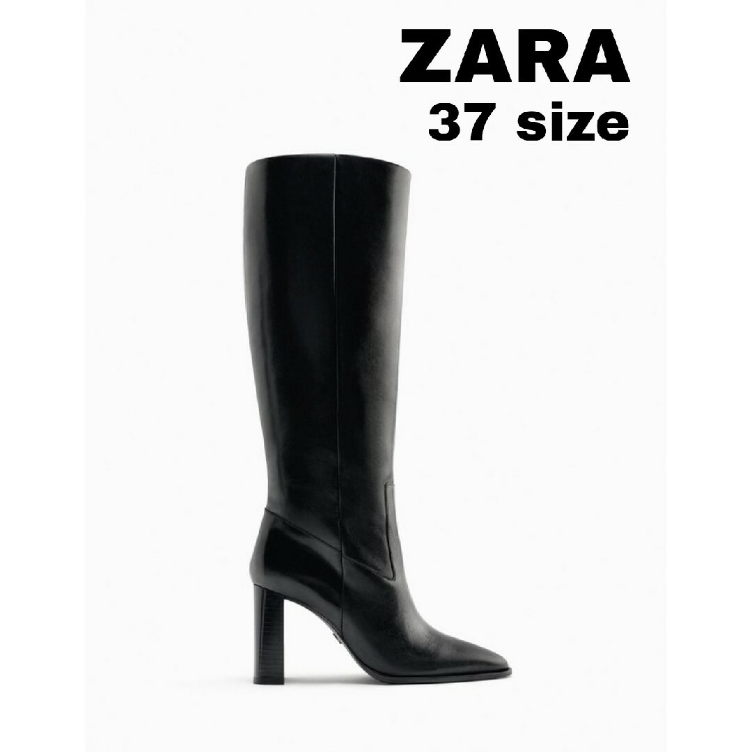 ZARA ハイヒールレザーブーツ 37サイズ ブラック - ブーツ