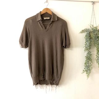 MAISON FLANEUR - 美品 MAISON FLANEUR ダメージ ニットポロシャツ