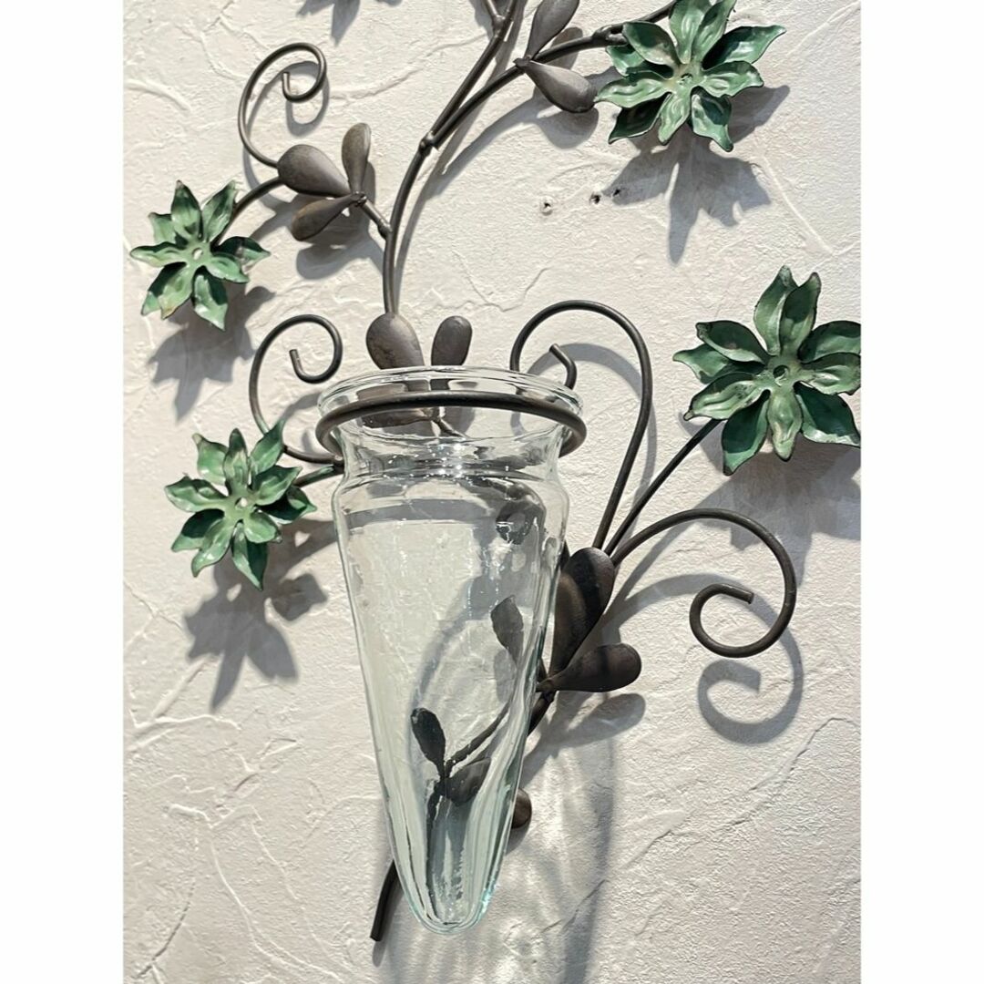 ★新品 フラワーベース 壁掛 花瓶 ウォールデコ アイアン ガラス 5