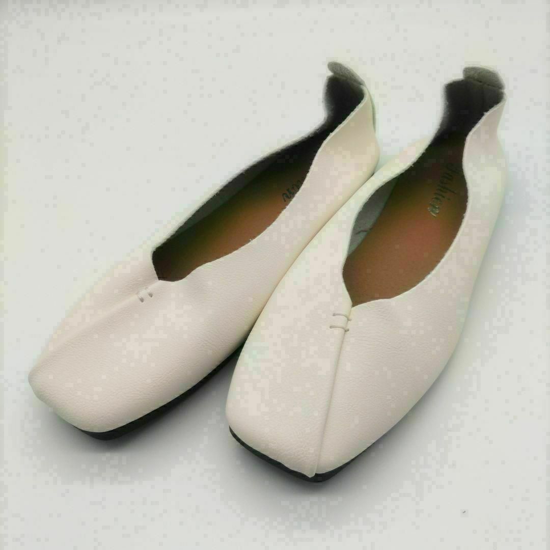 【オータムセール♪】25㌢　フラットシューズ パンプス バブシュー 2Way 白 レディースの靴/シューズ(ハイヒール/パンプス)の商品写真