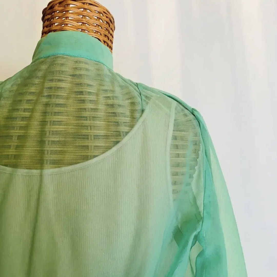 Marte(マルテ)のvintage yellowgreen sheer organdy blouse レディースのトップス(シャツ/ブラウス(長袖/七分))の商品写真